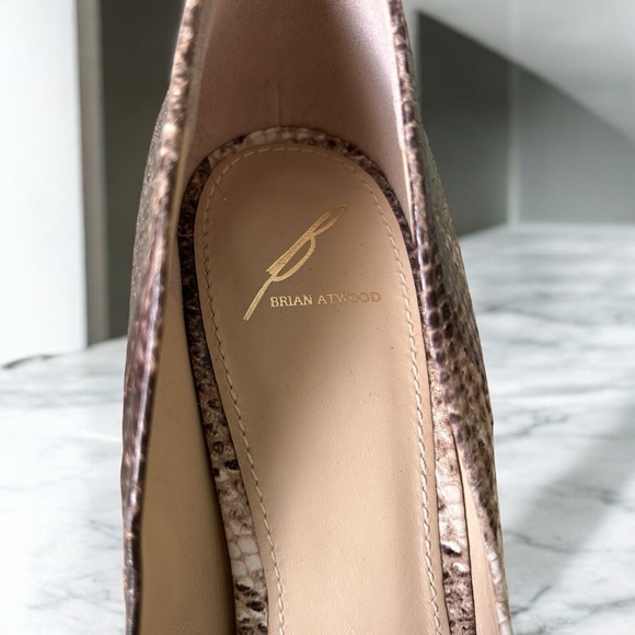 Brian Atwood Brown and Crème Snakeskin Peep-Toe Platform High Heels sz 11 - Picture 8 of 10